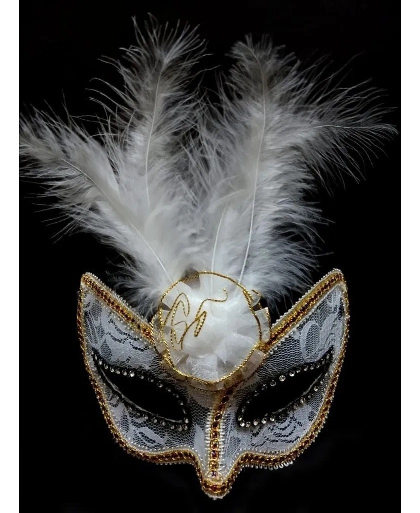 Antifaz Veneciano PLUMAS Blanco - Imagen 2