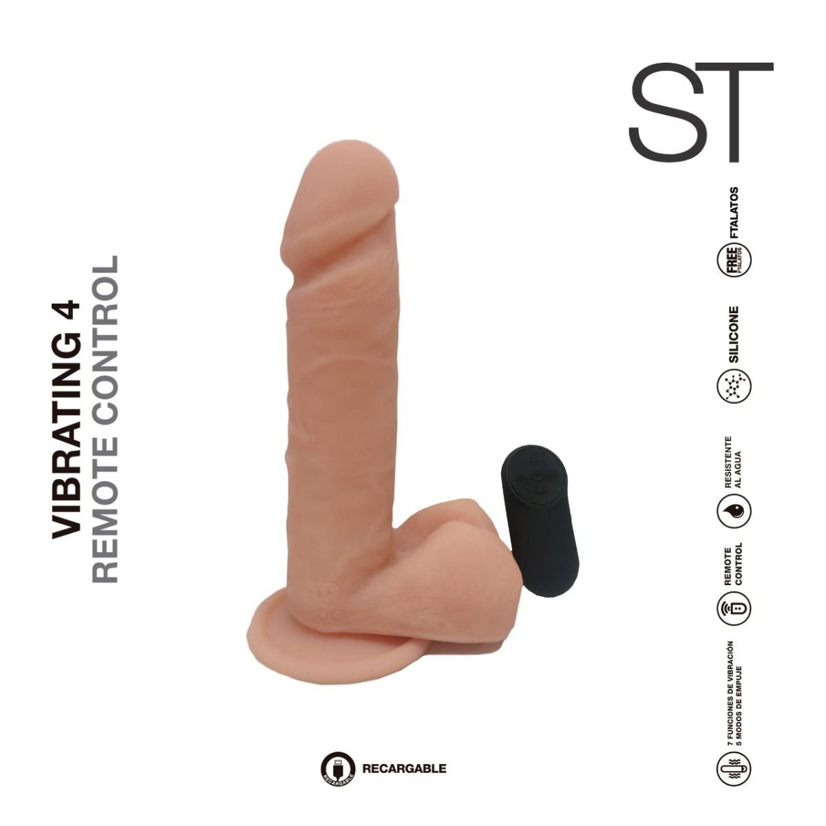 Vibrador Realistico Usb 22 cm con sopapa y control inalambrico VIBRATING 4