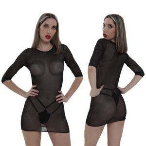 Vestido de Tul Transparente con Mangas .-
