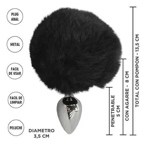 Plug Anal Metalico con Cola Conejo Grande Negro