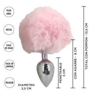 Plug Anal Metalico con Cola Conejo Grande Rosado