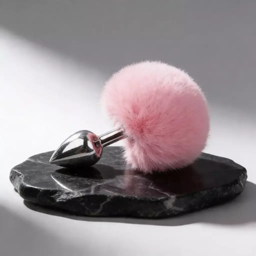 Plug Anal Metalico con Cola Conejo Mediano Rosado - Imagen 2
