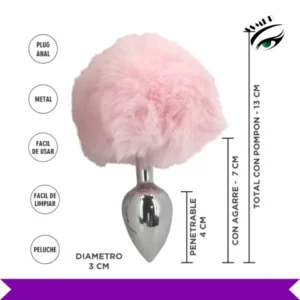 Plug Anal Metalico con Cola Conejo Mediano Rosado