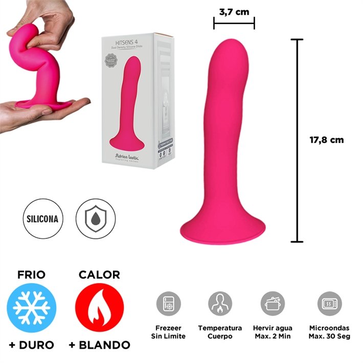 HITSENS 4 - Dildo Termoreactivo de Silicona de Doble Densidad (Color Rosa Fuerte)